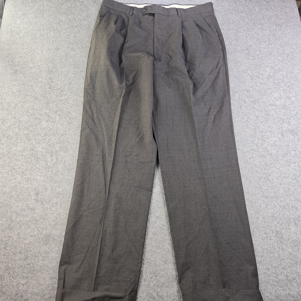 Paul Fredrick Dress Pants Mens 36x32 100% Wool Gray Pleated Cuffed Italy